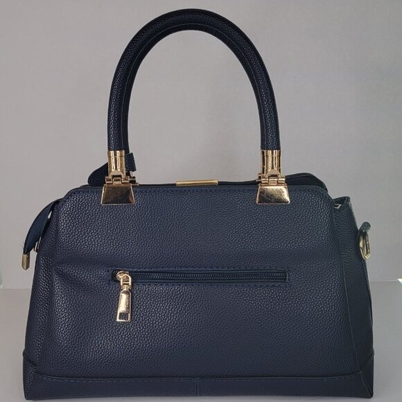 Ladies Pu Leather Top Handle Satchel Handbags Elegant Tote Bag Navy Blue - Picture 4 of 11